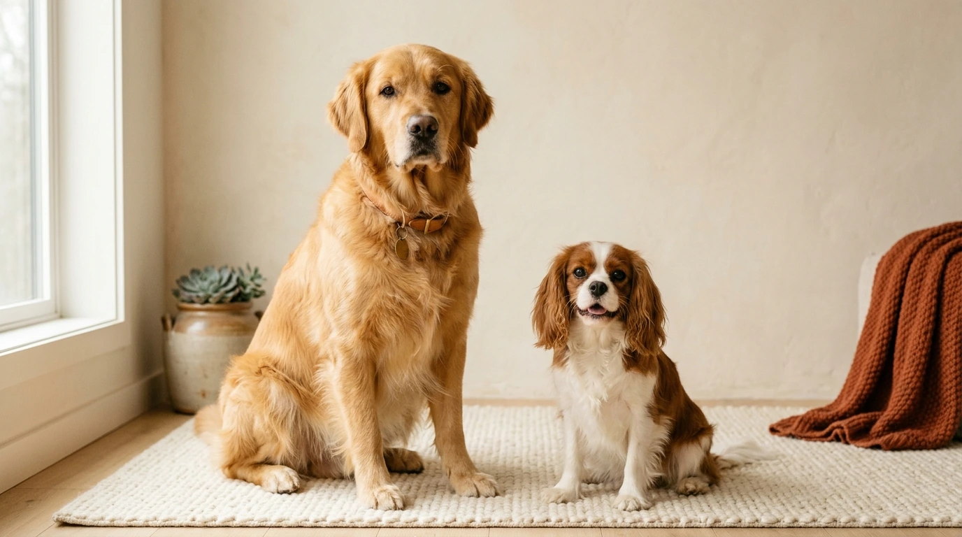 Un cane grande e un cane piccolo affiancati