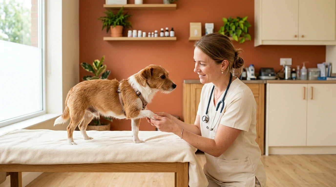 Un veterinario visita un cane
