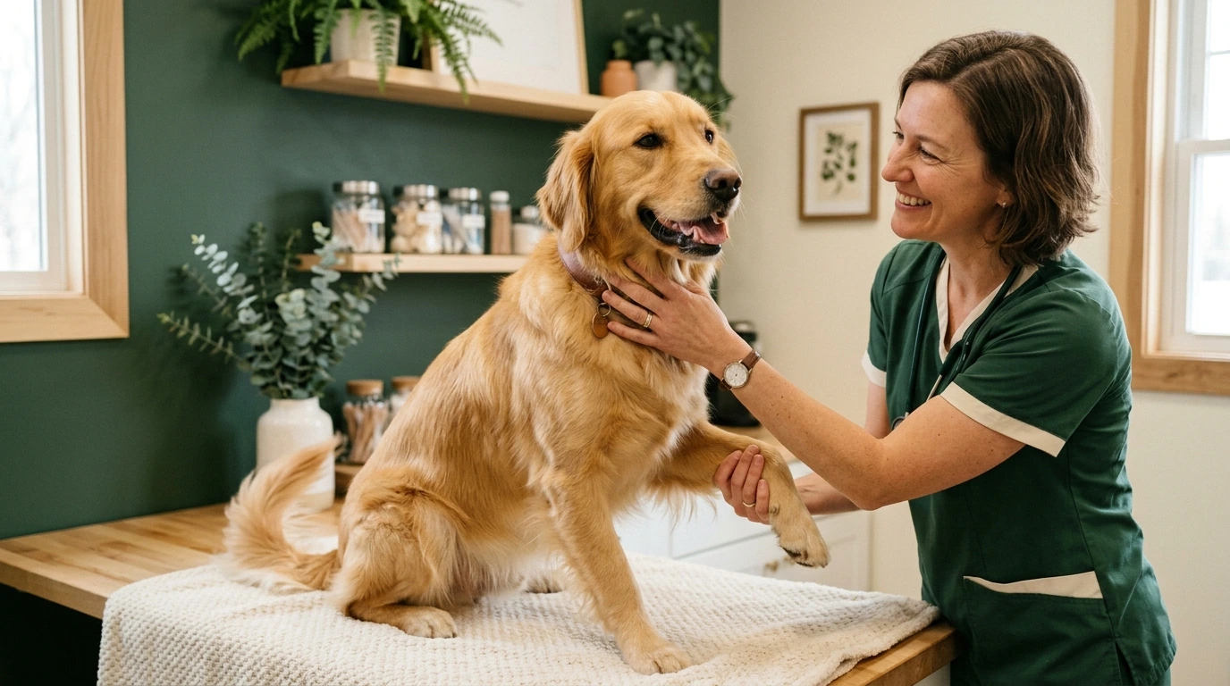 Un cane in salute durante un controllo veterinario