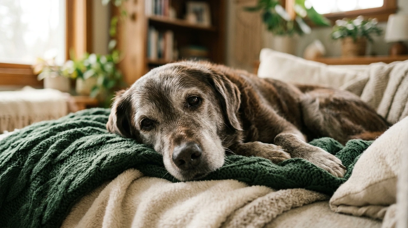 Un cane anziano dal muso brizzolato