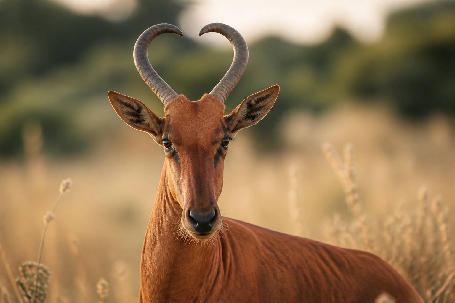 Damalisque au pelage roux observé dans une savane dorée