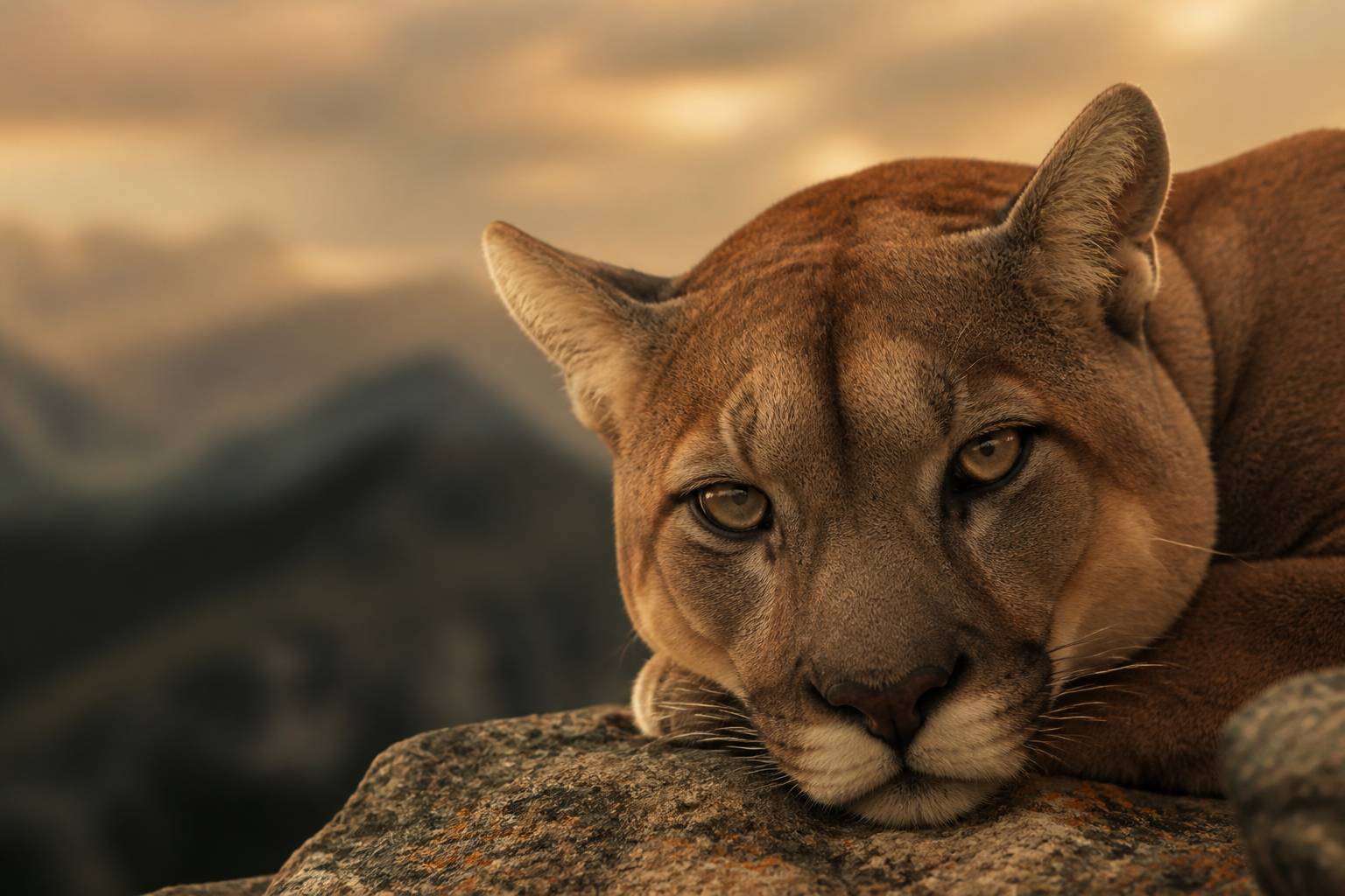 Regard d'un puma au repos sur un rocher
