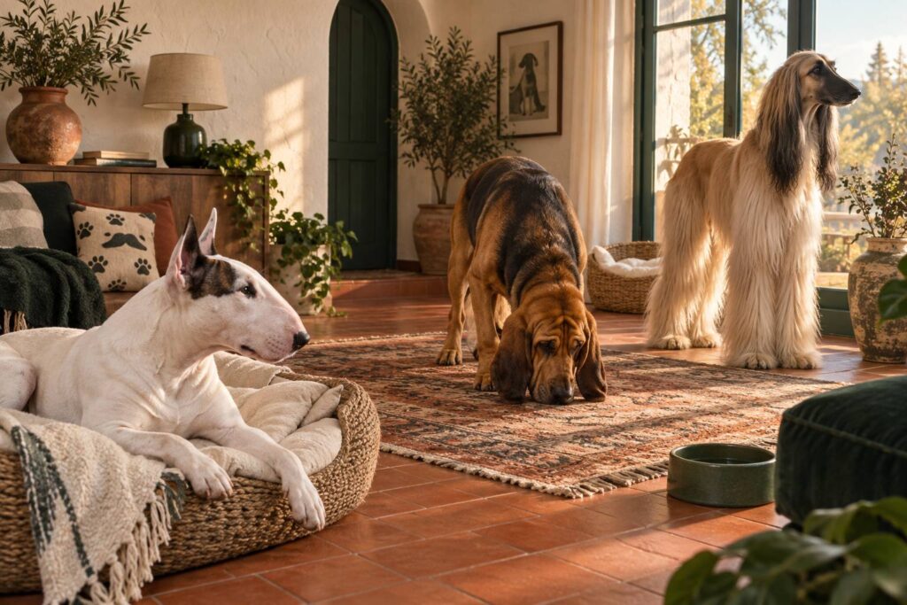 Illustration éditoriale du sujet : Cani dal muso allungato: un viaggio dal Bull Terrier fino al maestoso Levriero Afgano