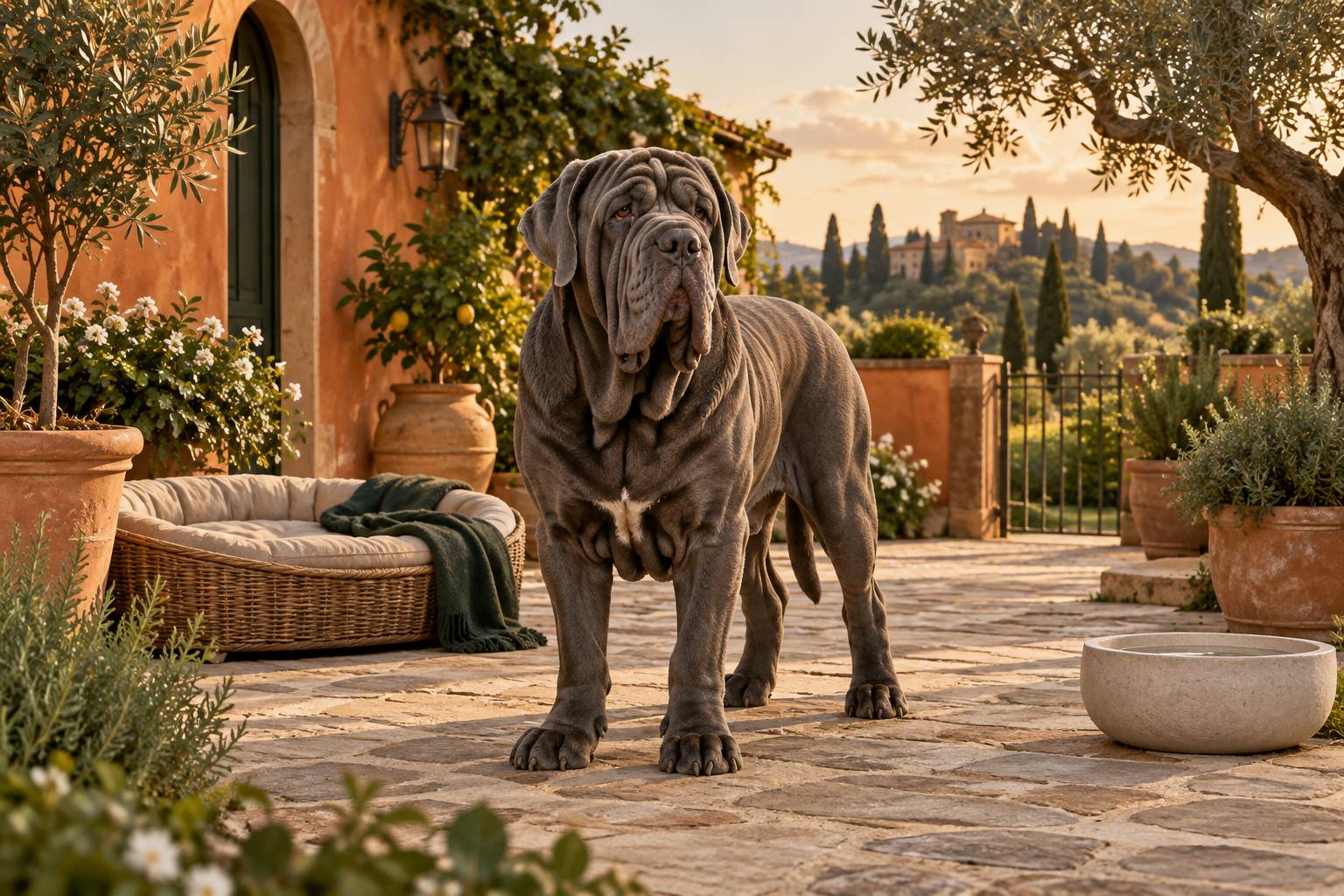 Illustration éditoriale du sujet : Il Mastino Napoletano: il colosso dalle radici millenarie