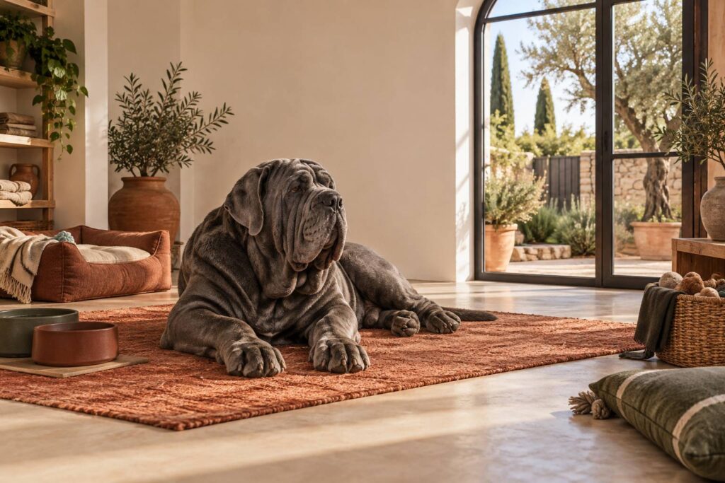 Illustration éditoriale du sujet : Il Mastino Napoletano: il colosso dalle radici millenarie