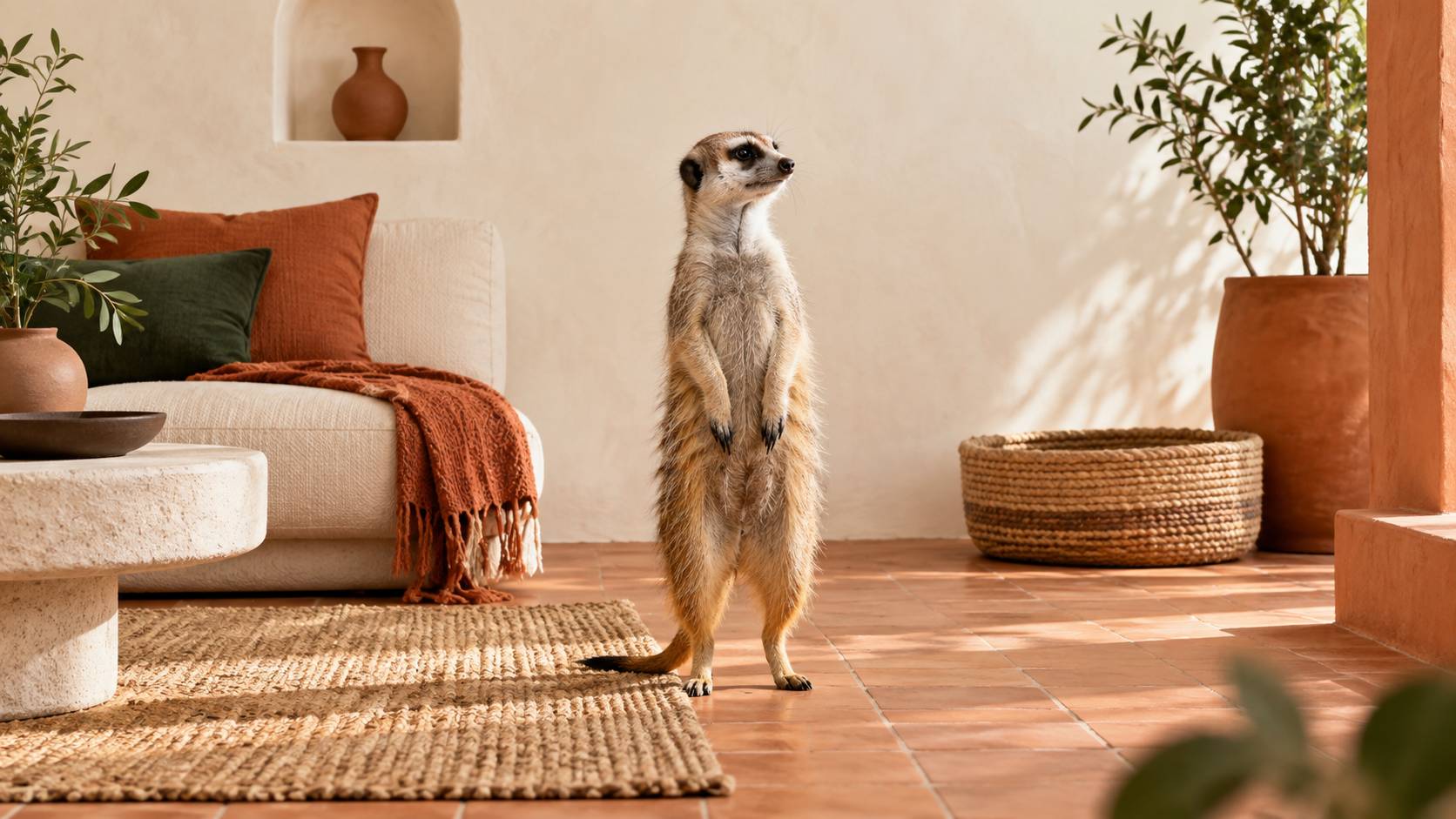 Illustration éditoriale du sujet : Il suricato: scopri chi è questo piccolo animale affascinante e perché non è adatto a vivere in casa