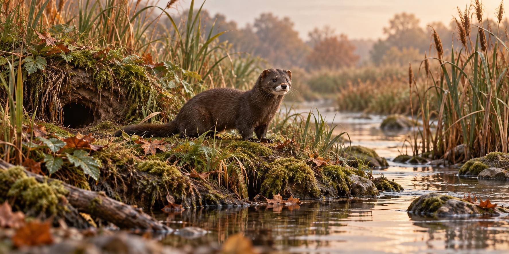 Illustration éditoriale du sujet : Il visone europeo (Mustela lutreola): un tesoro naturalistico in pericolo