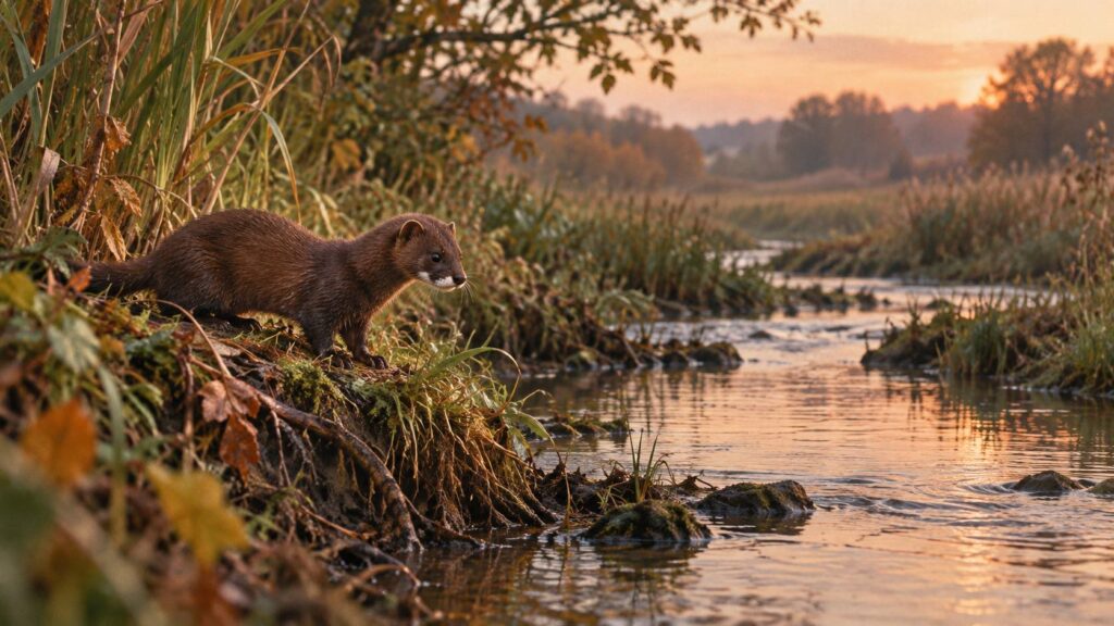 Illustration éditoriale du sujet : Il visone europeo (Mustela lutreola): un tesoro naturalistico in pericolo