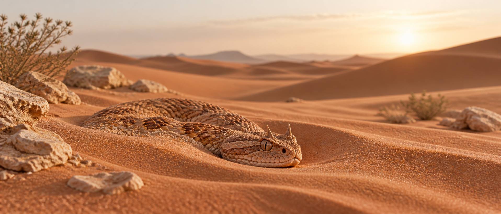 Illustration éditoriale du sujet : La vipera cornuta (Cerastes cerastes): un serpente affascinante del deserto